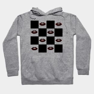 Black and White Checkerboard Lips Pattern Hoodie